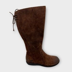 Born Women's Caladium Tall‎ Lace Leather Boots Size 8.5 Suede Zip Up Nice!!